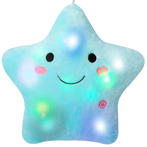 DearSun 13Creative Twinkle Star Colorful Night Light Plush Pillows Light up Night Stuffed Toys Perfect for Birthday Christmas Holiday Valentines Blue - Image 1