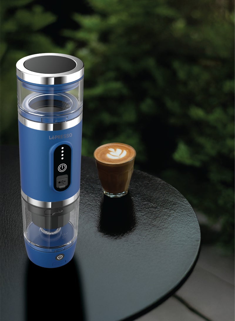 ليبرسو ماكينة صنع قهوة محمولة 4 في 1 سعة 80 مل مع خافق حليب / قوة 100 واط / ماكينة كبسولات قهوة 20 بار / متوافقة مع مسحوق القهوة وكبسولات نسبرسو ودولتشي جوستو - أزرق - Image 2