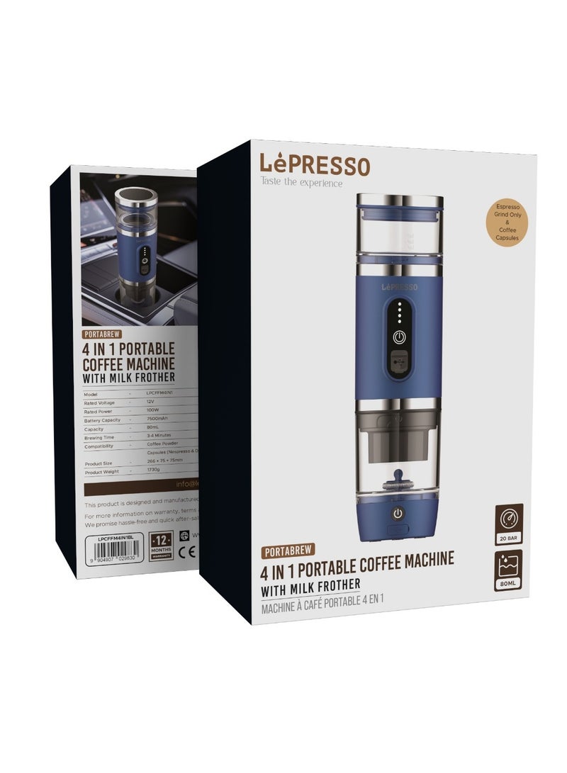 ليبرسو ماكينة صنع قهوة محمولة 4 في 1 سعة 80 مل مع خافق حليب / قوة 100 واط / ماكينة كبسولات قهوة 20 بار / متوافقة مع مسحوق القهوة وكبسولات نسبرسو ودولتشي جوستو - أزرق - Image 4
