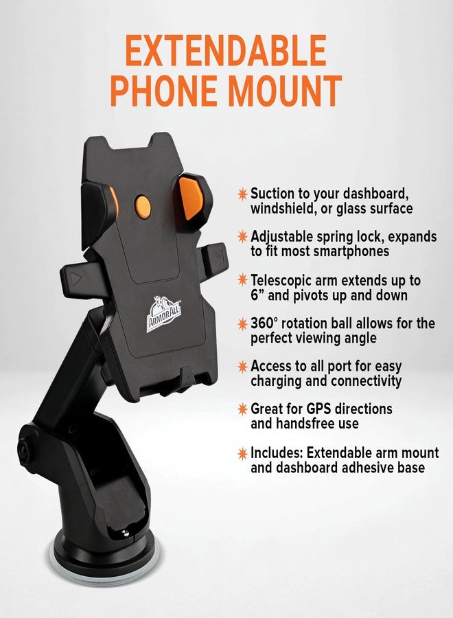 Armor All Phone Mount for Cars, Suction Dashboard & Windshield Phone Holder, 6 Inch Extendable Arm, 360° Rotation, Fits iPhone Max, Android, and All Smartphones, Powerful Grip, Quick Release Button - Image 2