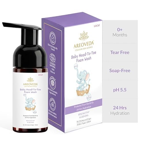 AreoVeda Baby Head-To-Toe Foam Wash With Self-Foaming Pump (100ml) I Tear-Free Baby Wash I 24 Hrs Hydration I pH 5.5 With PENTAVITIN® & Aloe Vera I Safe from Day 1 I Lab Tested, Ecocert Certified, EWG Verified - Image 1