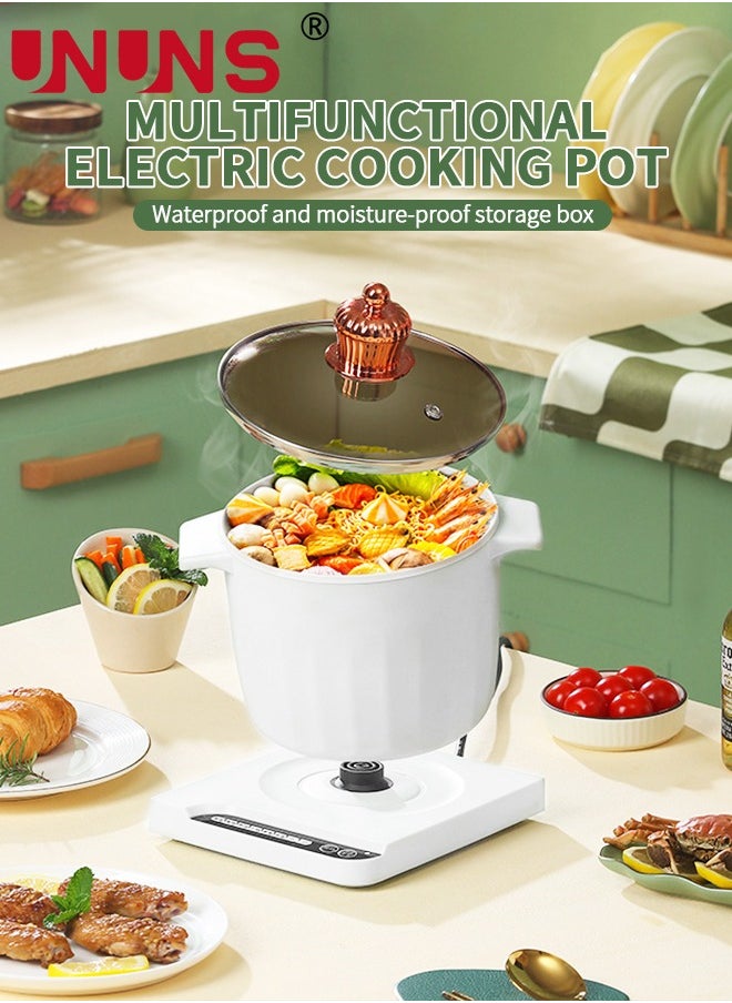 UNUNS Electric Hot Pot,1.5L Non-Stick Ceramic Coating Ramen Cooker,Portable Mini Travel Cooker with 3-6H time delay function,6H Keep Warm,Multifunctional Electric Pot For rice porridge soup steam,White  - Image 2