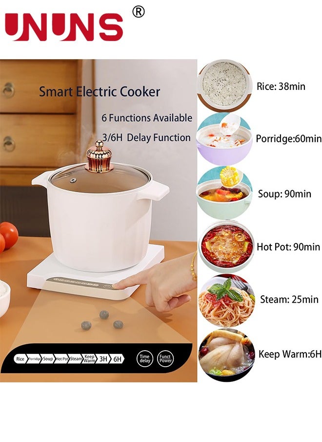 UNUNS Electric Hot Pot,1.5L Non-Stick Ceramic Coating Ramen Cooker,Portable Mini Travel Cooker with 3-6H time delay function,6H Keep Warm,Multifunctional Electric Pot For rice porridge soup steam,White  - Image 3