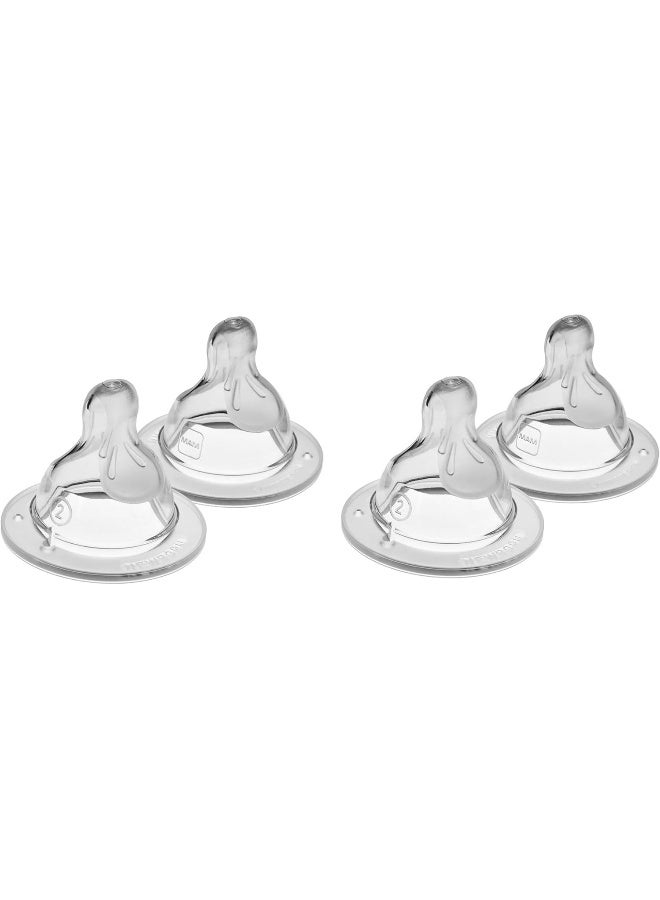 MAM زجاجة مAM بمعدل تدفق متوسط المستوى 2، للأطفال من عمر 2 شهور فما فوق، سيليكون SkinSoft لزجاجات الأطفال، تناسب جميع زجاجات MAM، عبوة 4 قطع - Image 1