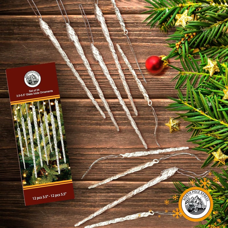 NorthPoleXpress Twisted Clear Glass Icicle Christmas Ornaments for Christmas Trees - Set of 24 Icicles Christmas Tree Decorations - Christmas Tree Ornaments Crystal - Image 5