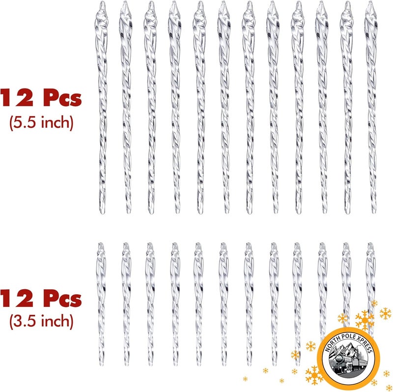 NorthPoleXpress Twisted Clear Glass Icicle Christmas Ornaments for Christmas Trees - Set of 24 Icicles Christmas Tree Decorations - Christmas Tree Ornaments Crystal - Image 4