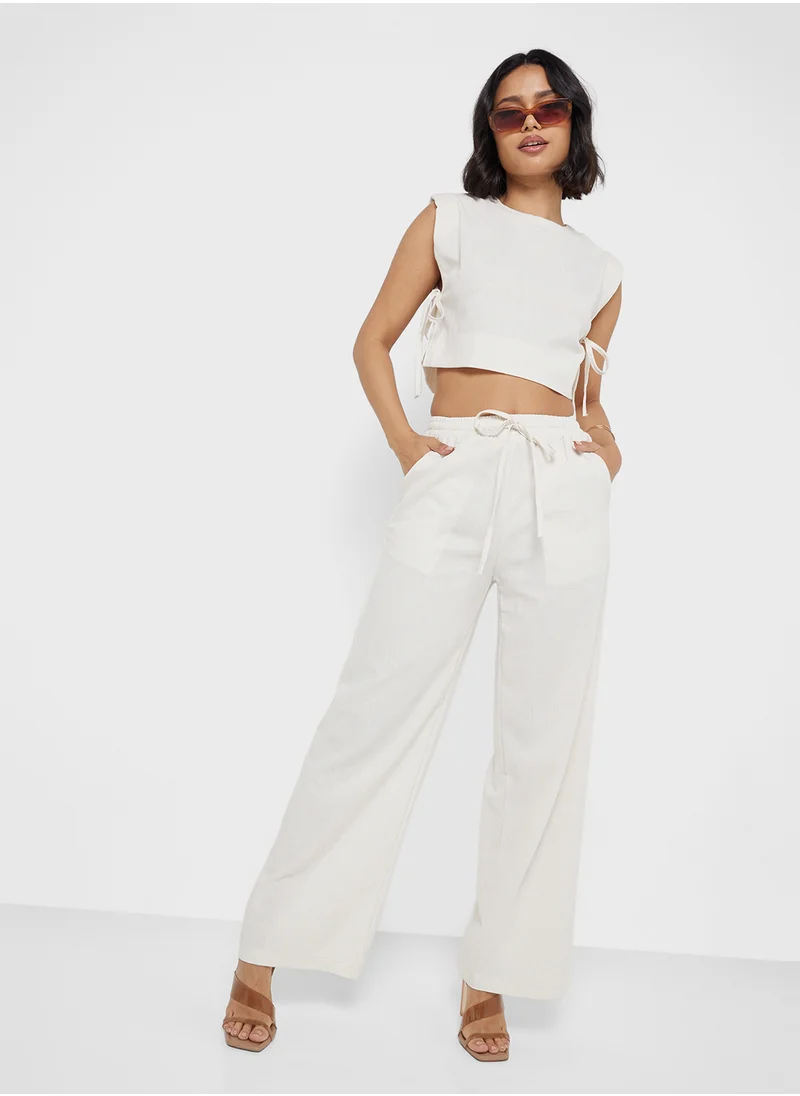 جينجر Cotton Tie Up Detail Crop Top & Pant Set