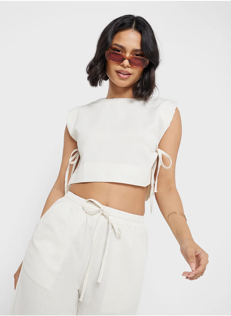 جينجر Cotton Tie Up Detail Crop Top & Pant Set