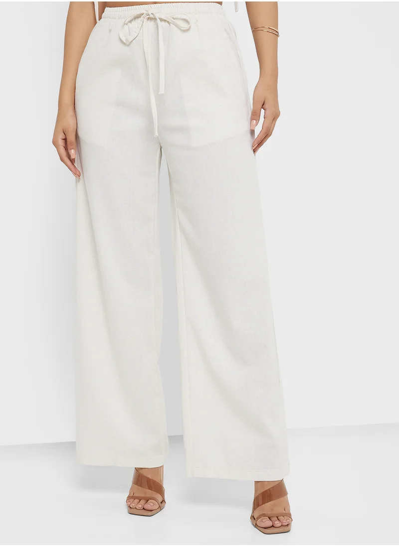 جينجر Cotton Tie Up Detail Crop Top & Pant Set