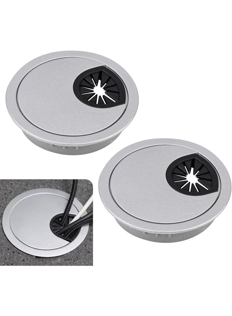 SUNSAR 2 Pack 60mm Desktop Grommet Kit, Plastic Desktop Hole Cover, Detachable Desktop Surface Port Hole Cover, Computer Desktop Grommet Cable Management Cord Organizer, Home Office Round Table Cable Hole Cover, Brushed Silver - Image 3