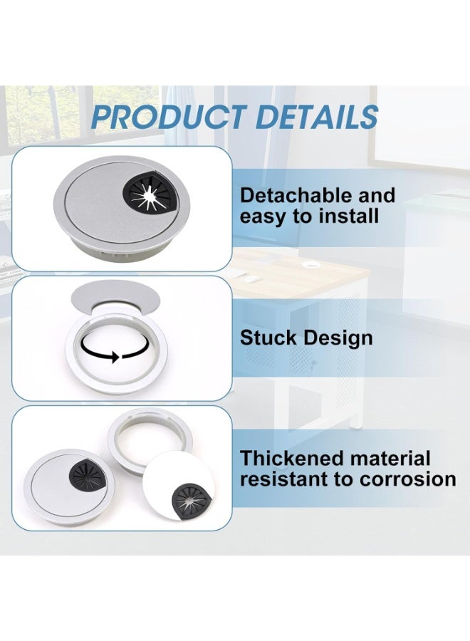 SUNSAR 2 Pack 60mm Desktop Grommet Kit, Plastic Desktop Hole Cover, Detachable Desktop Surface Port Hole Cover, Computer Desktop Grommet Cable Management Cord Organizer, Home Office Round Table Cable Hole Cover, Brushed Silver - Image 5
