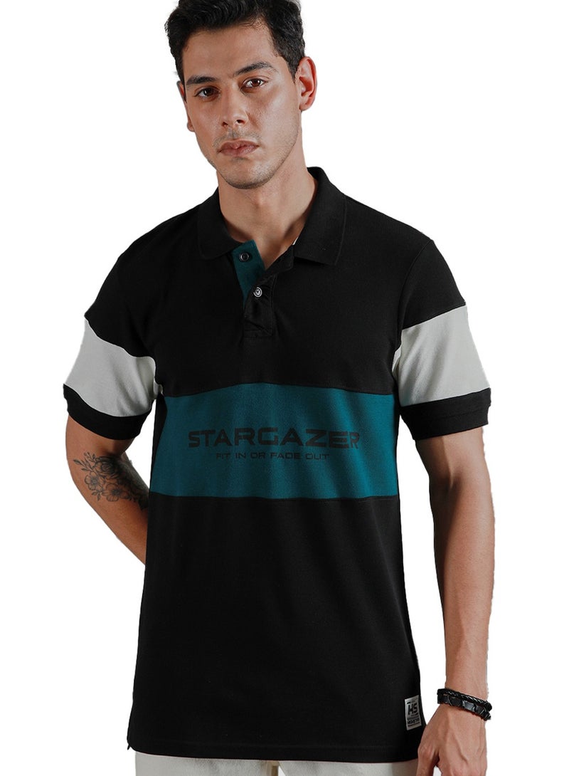 HIGH STAR Colorblocked Polo T-Shirt for Men - Black Cotton  - Image 5