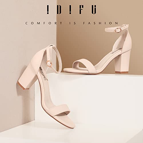 IDIFU Nude Heels for Women Cookie-MI Block Heels 3 Inch Sandals Chunky Open Toe Heel Wedding Homecoming Dress Shoes for Women Brides Ladies (Nude Nubuck, 8 B(M) US) - Image 2