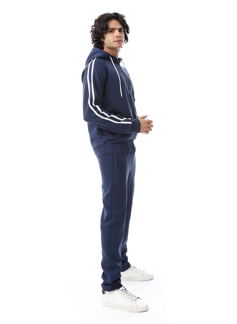 Andora Elastic Wais Hooded Fashion Tracksuit_Navy Blue - Image 3