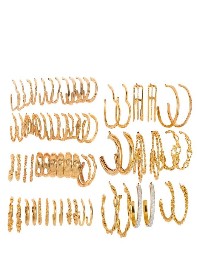 KOSMOS-LI 24 Pairs Golden Hoop Earrings Set for Women, Fashion Chunky Multipack Twisted Statement Hypoallergenic Small Big Hoops for Birthday Party (gold-JJE20K) - Image 1