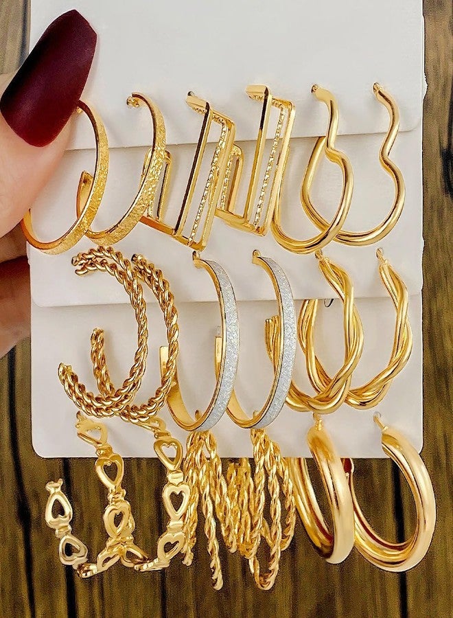 KOSMOS-LI 24 Pairs Golden Hoop Earrings Set for Women, Fashion Chunky Multipack Twisted Statement Hypoallergenic Small Big Hoops for Birthday Party (gold-JJE20K) - Image 2