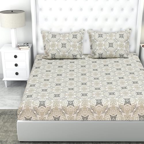 VAS COLLECTIONS Super Soft Glace Cotton King Size AC Comforter Wedding Gift Set (with Bag) for Double Bed with 1 Flat Bedsheet and 2 Pillow Cover (4PC Comforter Set) Grey and Off White - Image 4