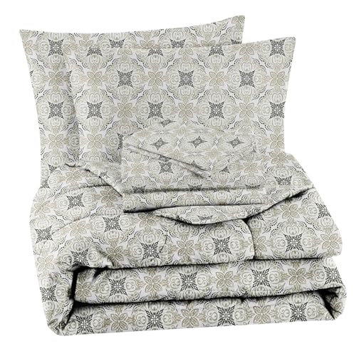 VAS COLLECTIONS Super Soft Glace Cotton King Size AC Comforter Wedding Gift Set (with Bag) for Double Bed with 1 Flat Bedsheet and 2 Pillow Cover (4PC Comforter Set) Grey and Off White - Image 5