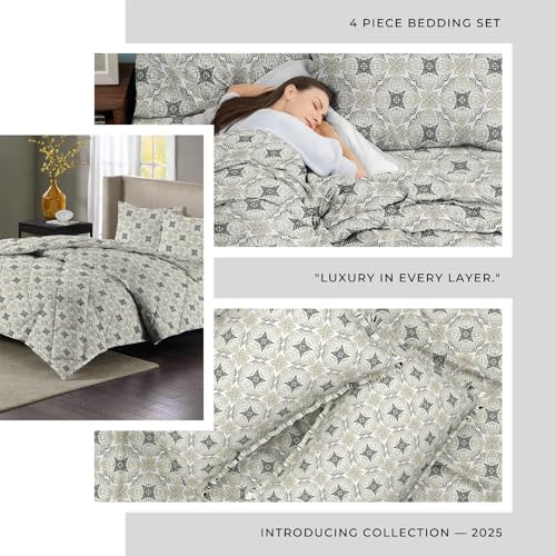 VAS COLLECTIONS Super Soft Glace Cotton King Size AC Comforter Wedding Gift Set (with Bag) for Double Bed with 1 Flat Bedsheet and 2 Pillow Cover (4PC Comforter Set) Grey and Off White - Image 3
