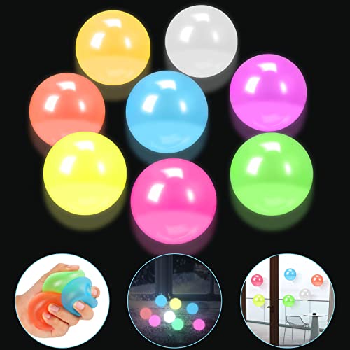 MIMIDOU 8 Pieces Glowing Sticky Balls Very Elastic Squishy Balls That Glow in The Dark and Stick to The Ceiling Ceiling Balls Great for Childrens Parties Stress Relieving Balls for Stress and Anxiety - Image 1