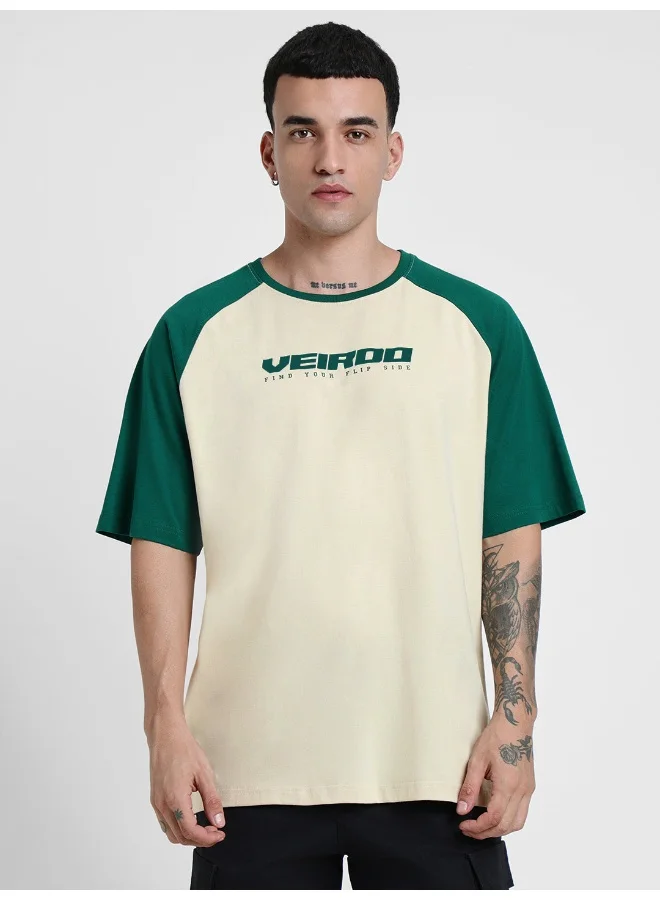 Veirdo Veirdo® 100% Pure Cotton Round Neck Cool Front Chest Typographic Logo Printed Raglan Sleeve T-Shirt for Men