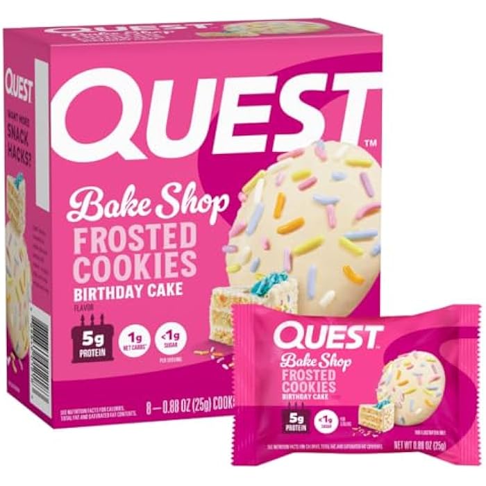 Quest كوكيز بروتين كويست نوتريشن المجمدة، كعكة عيد الميلاد، 1 جرام سكر، 10 جرام بروتين، 2 جرام كربوهيدرات صافية، خالي من الجلوتين، 8 كوكيز - Image 1