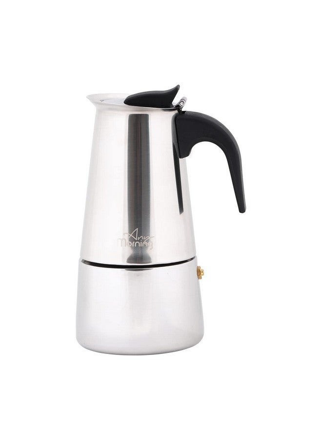 Any Morning Espresso Stovetop Coffee Maker, Real Cuban Italian Coffee Maker Stovetop, Moka Pot Induction, Stainless Steel Moka Coffee Maker, PBA Free Greca Coffee Maker, 6 Oz, 4 Expresso Cups Silver - Image 1