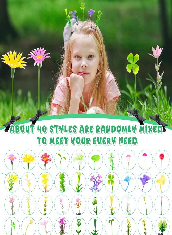 Hysagtek Bean Sprouts Rave Hair Clips - 120 Pcs Bean Sprout Hair Clips Funny Mixed Style Plant Hairpins Little Grass Barrette Mushroom Butterfly Headwear Hair Accessories for Women Girl - Image 3