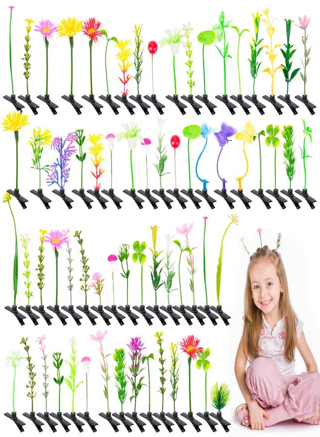Hysagtek Bean Sprouts Rave Hair Clips - 120 Pcs Bean Sprout Hair Clips Funny Mixed Style Plant Hairpins Little Grass Barrette Mushroom Butterfly Headwear Hair Accessories for Women Girl - Image 1