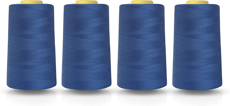realm Overlocking Sewing Machine Polyester Thread x Four 5000 Yards Cones White Black Natural Navy Red Grey (Royal Blue) - Image 1