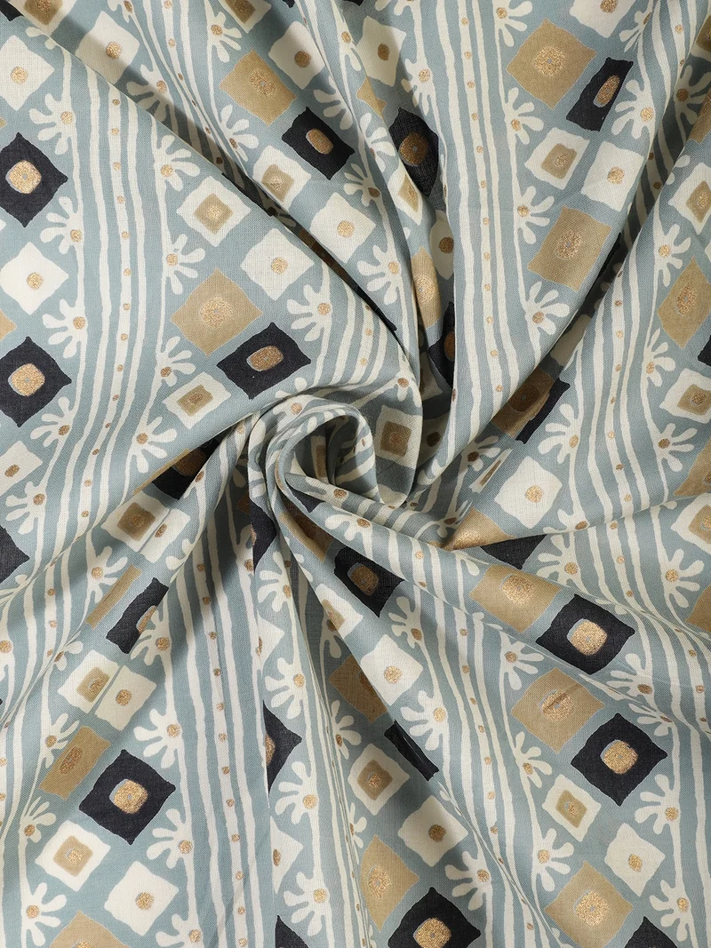 أيه كيه إس Geometric Print Fabric in Pastel Blue and Gold