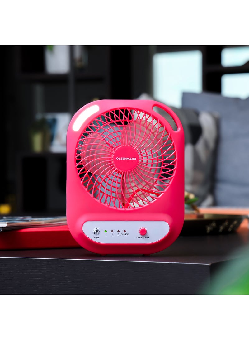 Olsenmark 6" Rechargeable Fan- OMF1785, LED Light with Long Working Hours and 3 Wind Speed OMF1785 Red/White - Image 4