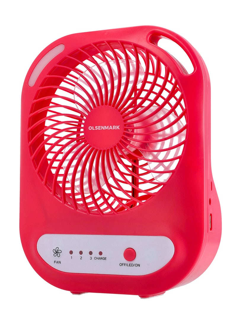 Olsenmark 6" Rechargeable Fan- OMF1785, LED Light with Long Working Hours and 3 Wind Speed OMF1785 Red/White - Image 1