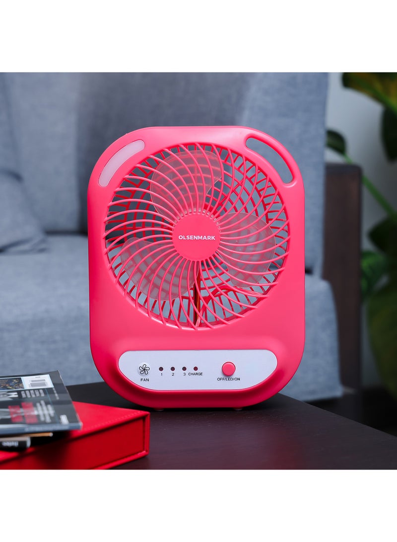 Olsenmark 6" Rechargeable Fan- OMF1785, LED Light with Long Working Hours and 3 Wind Speed OMF1785 Red/White - Image 5