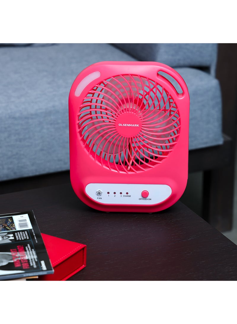 Olsenmark 6" Rechargeable Fan- OMF1785, LED Light with Long Working Hours and 3 Wind Speed OMF1785 Red/White - Image 3