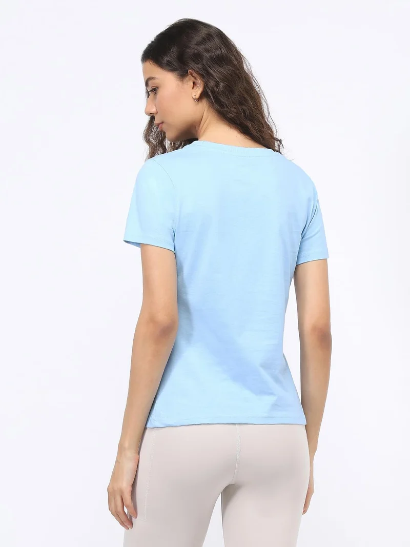 NOBERO  Solid Blue Regular Fit T-Shirt for Women for Women | Best Price UAE
