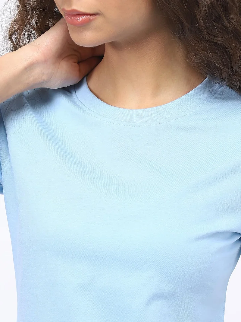 NOBERO  Solid Blue Regular Fit T-Shirt for Women for Women | Best Price UAE