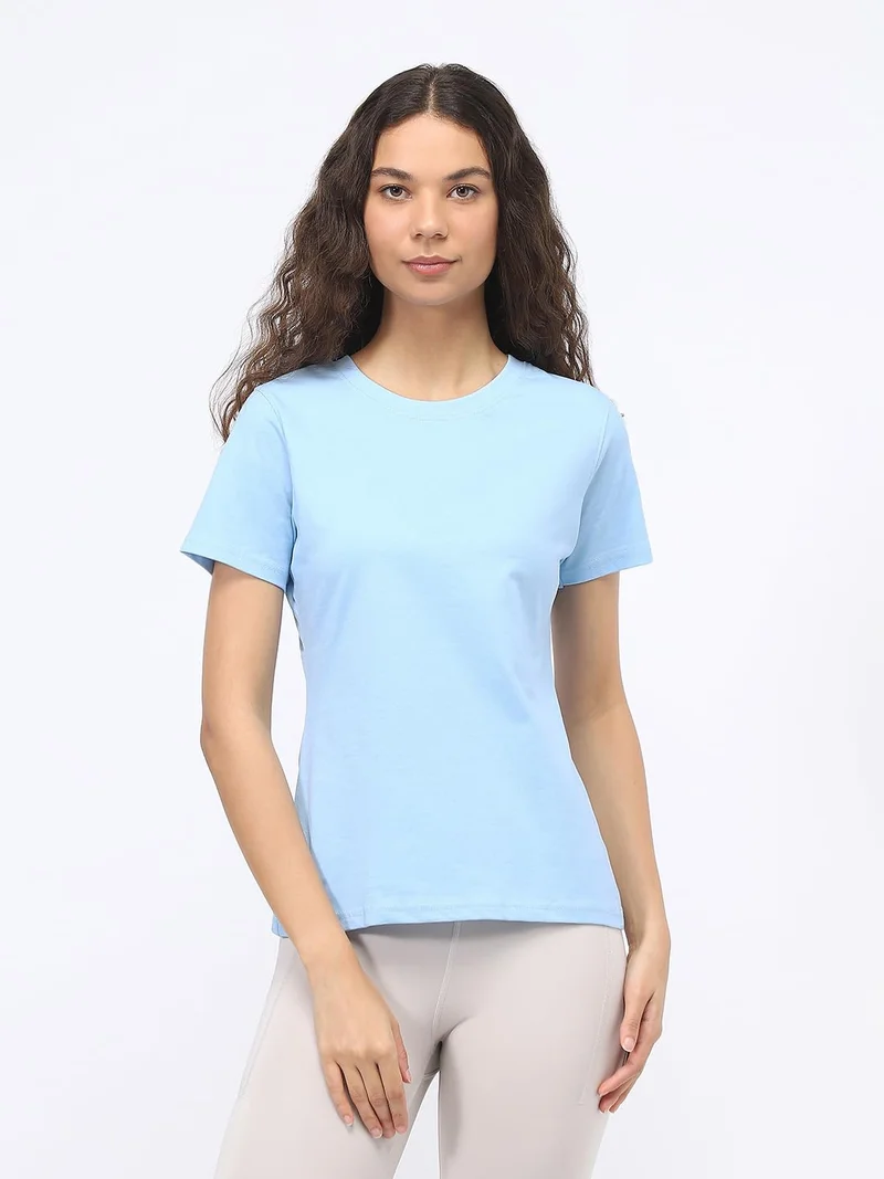 نوبيرو Solid Blue Regular Fit T-Shirt for Women
