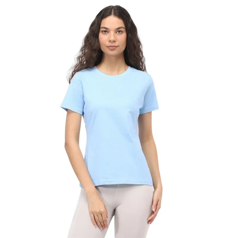 NOBERO Solid Blue Regular Fit T-Shirt for Women