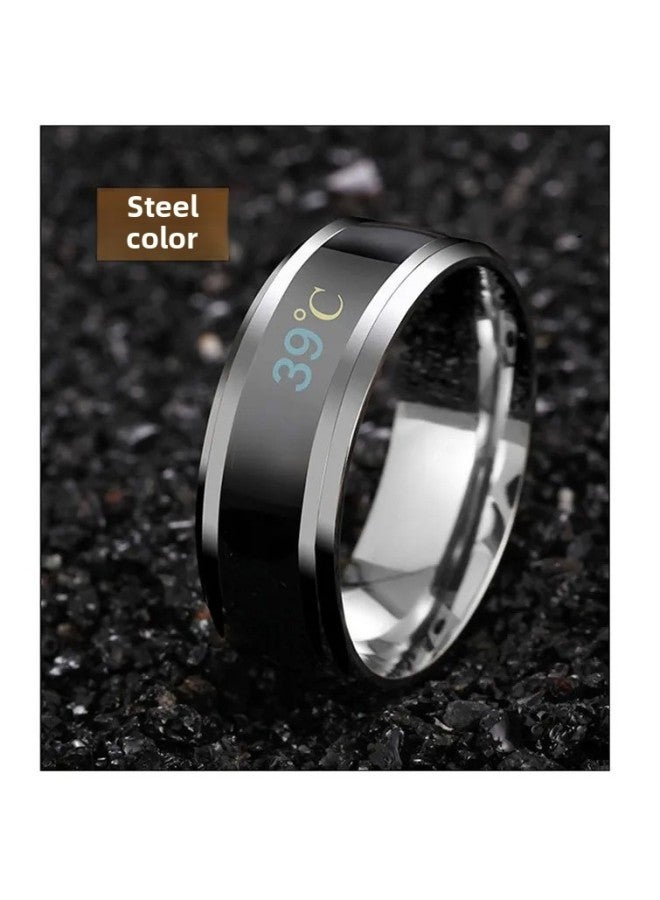Temperature Sensing Ring Korean Student Personality Trendsetter Creative Temperature Hip Hop Ring Titanium Steel Fashion Single Tail Ring Jewelry-Colour:Smart Temperature Sensing Ring [black] Size 9 Finger Circumference 59.5mm - Image 3