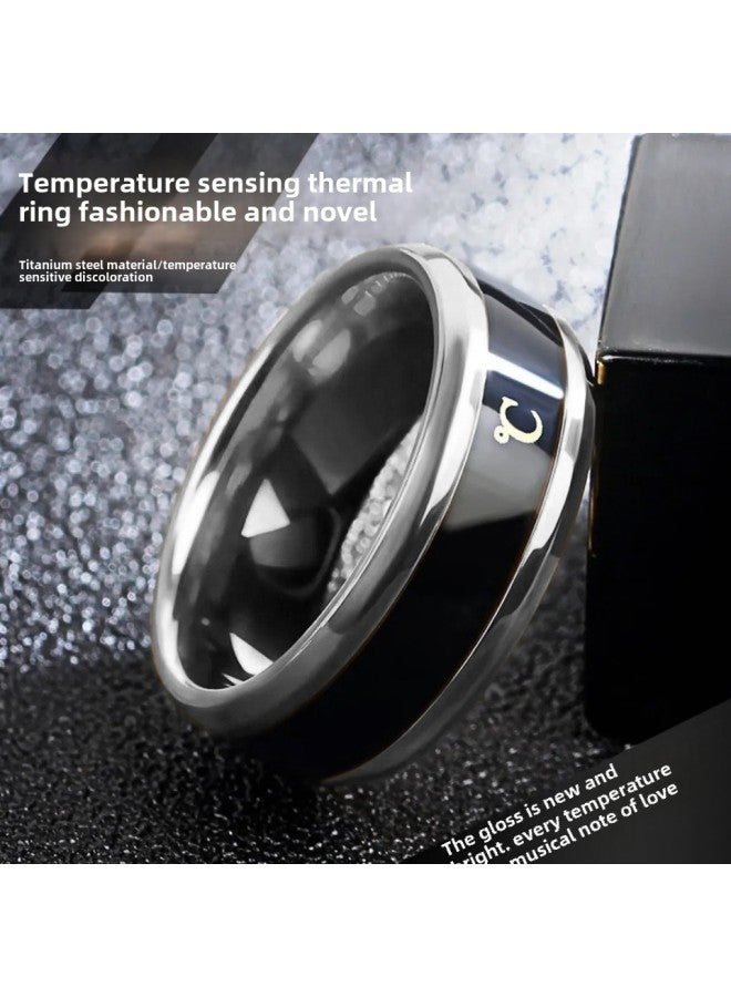 Temperature Sensing Ring Korean Student Personality Trendsetter Creative Temperature Hip Hop Ring Titanium Steel Fashion Single Tail Ring Jewelry-Colour:Smart Temperature Sensing Ring [black] Size 9 Finger Circumference 59.5mm - Image 2