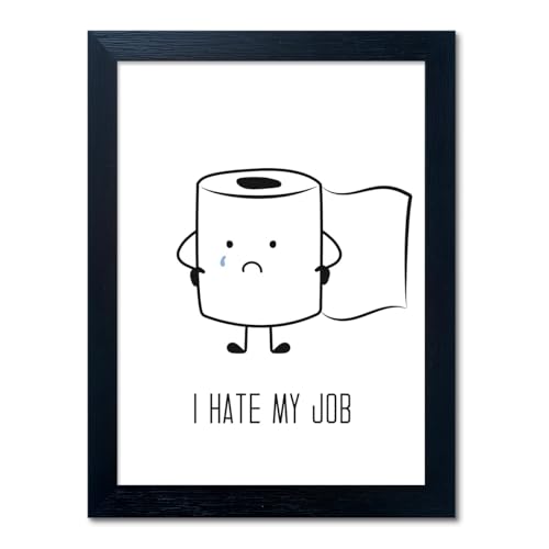 AIANHUA Black and White Bathroom Decor Wall Art, Funny Bathroom Wall Art, Black Framed Toilet Paper Art, Toiletpaper Roll Bathtoom Sign, Humorous Toilet Canvas Print Artwork, Minimalist Toilet WC Artwork - Image 1