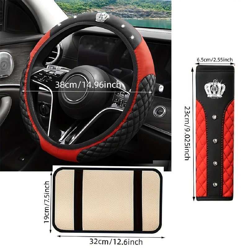 Purple Sparkle PU Leather Non Slip Steering Wheel Cover Set 14.57 14.96 Inch - Image 2