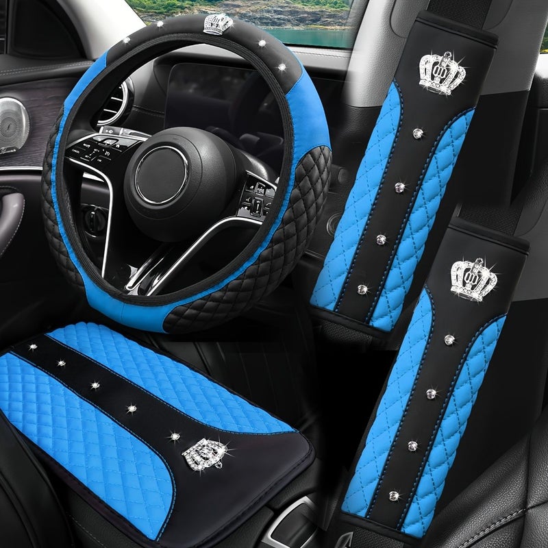 Purple Sparkle PU Leather Non Slip Steering Wheel Cover Set 14.57 14.96 Inch - Image 5