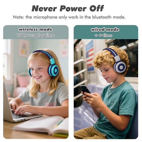 SIMOLIO Kids Headphones Bluetooth for Boys, Built-in Microphone and Share Port, Safe 75dB,85dB,94dB Volume Limited, Foldable and Adjustable, Wireless/Wired Headphones for Kids School Travel Grey - Image 5