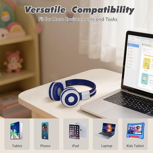 SIMOLIO Kids Headphones Bluetooth for Boys, Built-in Microphone and Share Port, Safe 75dB,85dB,94dB Volume Limited, Foldable and Adjustable, Wireless/Wired Headphones for Kids School Travel Grey - Image 4