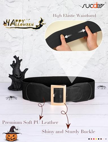 SUOSDEY Wide Elastic Black Belts for Women Dresses 3 Inch Wide stretchy Santa belt for Halloween Costume - Image 3
