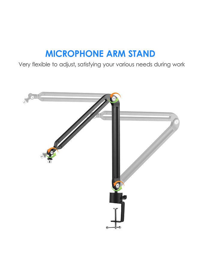Generic - Microphone Arm Stand Set All Metal Heavy Duty Mic Suspension Arm Hands-Free Flexible Mic Stand Bracket With C-Clamp Sticky Tape For Singing Live Stream - Image 1