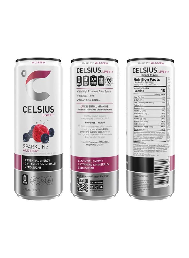 CELSIUS Sparkling Wild Berry Energy Drink, 12 Fl Oz Cans, 4 Pack - Image 2