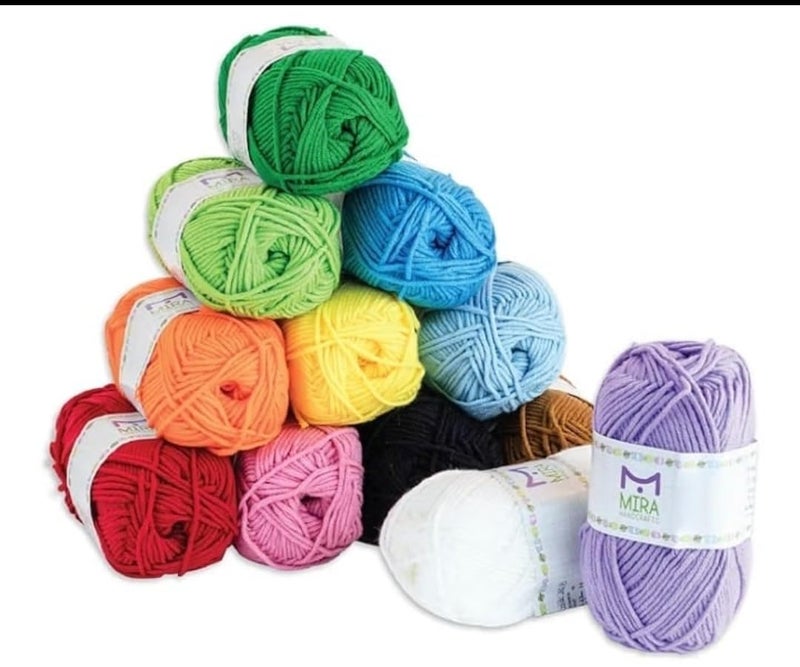 Mira Handcrafts Colorful Knitting & Crochet Yarns, 12 Balls Assorted Colors